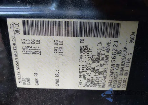 2010 Nissan Altima 2.5 S из США, поврежденный, VIN 1N4AL2AP9AN566221